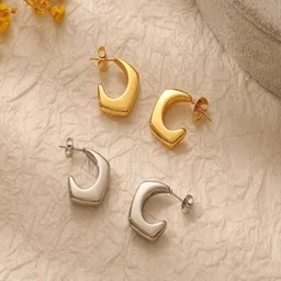 V FASHION JEWELLERY Set Of 2 Stainless Steel Contemporary Half Hoop Earrings-image-21
