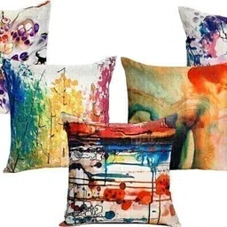 HOME9INE White And Red 5 Pieces Abstract Printed Jute Cotton Square Cushion Covers-24