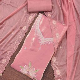 HERE&NOW Floral Embroidered Sequinned Satin Unstitched Dress Material-image-49