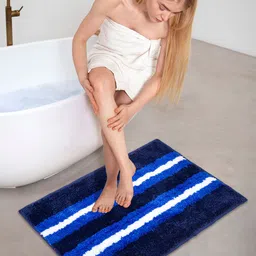 AAZEEM Blue & White Set Of 2 Super Soft Microfiber 180 GSM Anti-Skid Bath Rugs-6