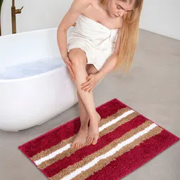 AAZEEM Red & Brown Set Of 2 Super Soft Microfiber 180 GSM Anti-Skid Bath Rugs-22