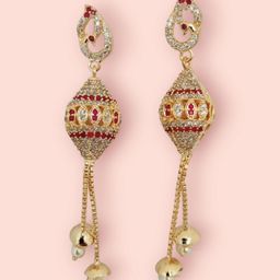 Opal Touch Gold-Plated Cubic Zirconia Studded Teardrop Shaped Drop Earrings-14