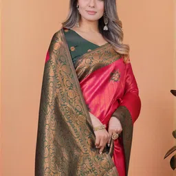 KALINI Ethnic Motifs Zari Art Silk Banarasi Saree-image-90