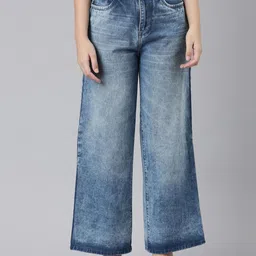 ZHEIA Women Wide Leg High-Rise Heavy Fade Stretchable Jeans-picture-40