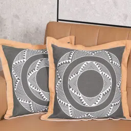 Saral Home Brown & White Set of 2 Geometric Square Cushion Covers-12