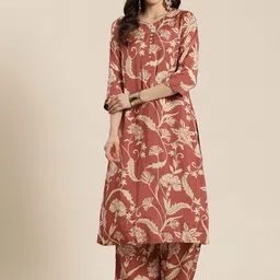 HERE&NOW Women Floral Printed Regular Linen Kurta with Palazzos-picture-12