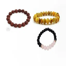 Divine souvenirs Unisex Set Of 3 Rudraksha & Artificial Beaded Elasticated Bracelets-11
