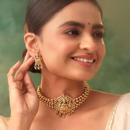 Yellow Chimes Ethnic Gold Plated Choker Necklace Set-image-67