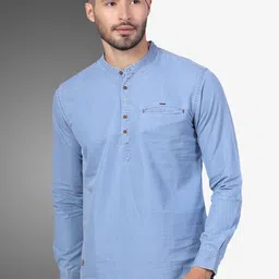 D Finish Men Thread Work Denim Kurta-40