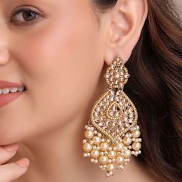 Yellow Chimes Gold-Plated Kundan Drop Earrings image 1