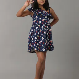 UNDER FOURTEEN ONLY Girls Floral Printed One Shoulder A-Line Above Knee Dress-image-38