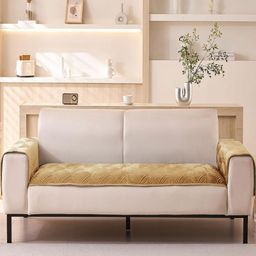 HOUSE OF QUIRK Beige Velvet 2Pcs Armrest & 1Pc Sofa Cover Set-image-39