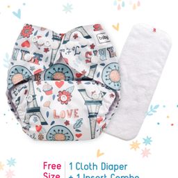 Babyhug Free Size Reusable Cloth Diaper With Insert Paris Print - White-15