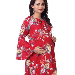 Kriti Full Sleeves Floral Printed Maternity Dress - Red-image-95