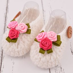 Love Crochet Art Flower Detailed Crochet Booties - White-image-91