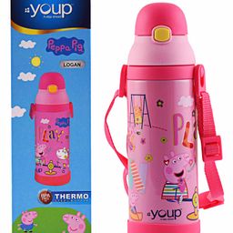 Youp Stainless Steel Pink Color Peppa Pig Kid Insulated Double Wall Sipper Bottle Logan - 500 ml-image-64