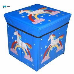 FunBlast Multi Functional Folding Storage  Box Unicorn Print - Blue-4