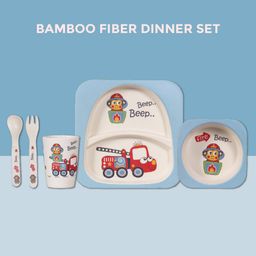POLKA TOTS Eco Friendly Bamboo Fiber Dinner Set 5 Pcs Tableware Crockery Set - Fire-18