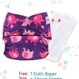 Babyhug Reusable Cloth Diaper Elephant Print With SmartDry Inserts - Violet-3