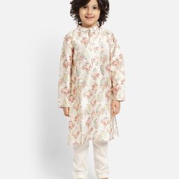 Piccolo Full Sleeves Flower Print Kurta With Pajama - White-image-56