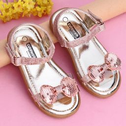 Cute Walk by Babyhug Party Wear Sandals Sequinned Bow Applique - Pink-picture-5