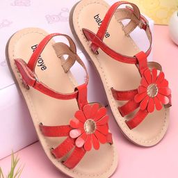 Babyoye Velcro Closure Sandals Floral Applique - Red-picture-13