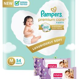 Pampers Premium Care Pants, Medium size baby diapers (MD), 54 Count, Softest ever Pampers pants & Babyhug Soothing Lavender & Chamomile Wipes - 72 Pieces - (Pack of 2)-15