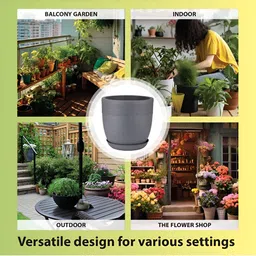 GARDEN'S NEED Grey Jaguar Cool Pot Round Shape Planter With Tray image 5