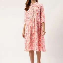 Rangun Floral Printed Mandarin Collar Fit & Flare Midi Dress-picture-28