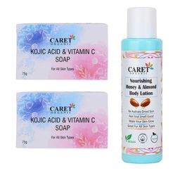 CARET ORGANIC Kojic Acid Vitamin C Soap - 75 g Each With Honey & Almond Body Lotion-100 ml-5