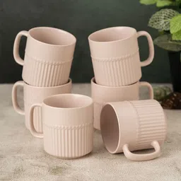 Clay Craft Fine Ceramic Crimson Ivory Coffee Mugs Set Of 6, Cups For Tea & Coffee, Mug Set-27