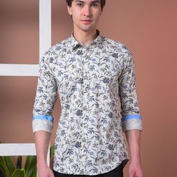 COBB Men Slim Fit Floral Printed Long Sleeves Cotton Shirt-image-66