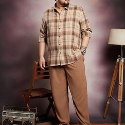 Instafab Plus Checked Comfort Spread Collar Cotton Shirt-image-3