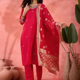SHADOW & SAINING Women Embroidered Regular Beads and Stones Kurta with Pyjamas & With Dupatta-picture-0