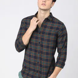 KETCH Men Spread Collar Tartan Checked Cotton Slim Fit Casual Shirt-image-36