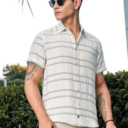 Thomas Scott Men Premium Slim Fit Horizontal Striped Spread Collar Casual Shirt-image-42