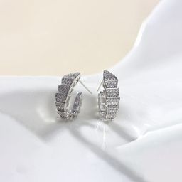 Designs & You Silver-Plated American Diamond Studded Contemporary Shaped Hoop Earrings-7