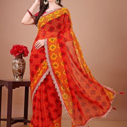 KALINI Bandhani Printed Saree with Embroidered Sequinned Saree-image-71