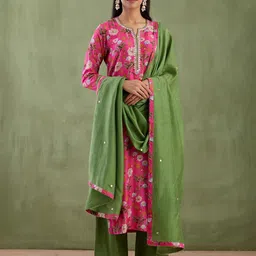 KALINI Women Floral Printed Regular Kurta with Palazzos & With Dupatta-image-86