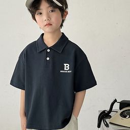 LULU & SKY Boys Typography Printed Polo Collar Pure Cotton Boxy T-shirt-picture-2