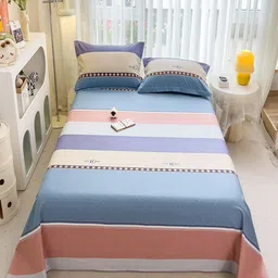 JC HOME Blue & Pink Printed 220 TC Pure Cotton Single Bedsheet Set-1.6 m x 2.3 m-image-35