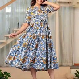 Twirl Tales Women Floral Printed Fit and Flare Midi Dress With Gathered and Pleated-image-62