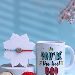 Floweraura Stones Studded Heart Designer Rakhi With Best Bro Mug-39
