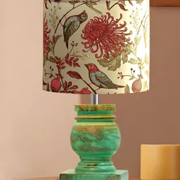 Decorcity Green Printed Wood Traditional Bell Shaped Table Lamp-27