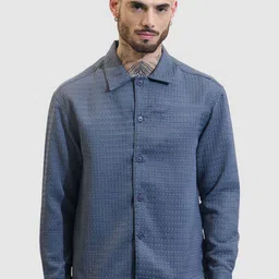 Snitch Men Classic Fit Spread Collar Textured Casual Shirt-image-77