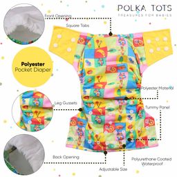 POLKA TOTS Reusable & Washable Cloth Diaper with 1 Diaper Liner and Size Adjustable Snap Buttons - Yellow image 2