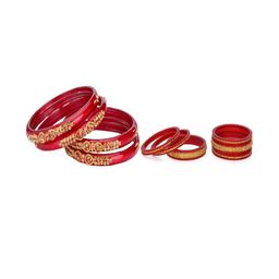 SOMIL Set Of 10 Red Alloy Artificial Stones and Beads Antique Bangles-image-94