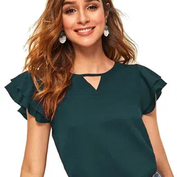 DressBerry Women Keyhole Neck Flutter Sleeve Crop Top-image-27