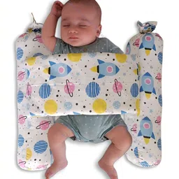 NeonateCare Infants Blue & White Cotton Anti Rolling Bolster Pillow-image-41