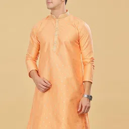 Anouk Orange Ethnic Motifs Woven Design Mandarin Collar Cotton Straight Kurta-image-73